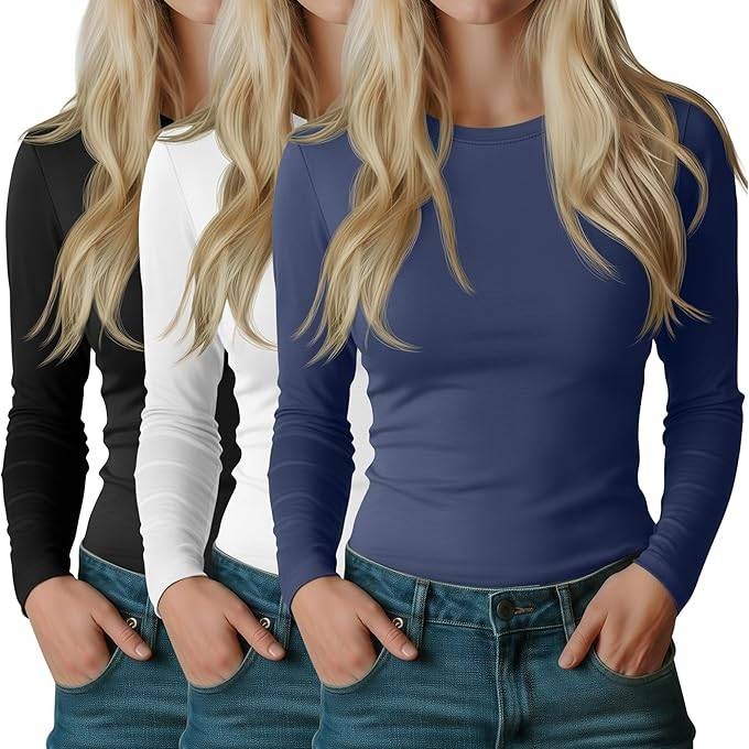 Msrp $49 Riyiper 3 Pack Women's M Haze Blue, White, Black Long Sleeve Shirts Co